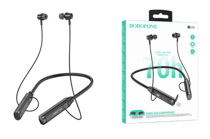 Наушники вакуумные беспроводные BOROFONE BE66 Motor neck-mounted BT headset Bluetooth (черный)