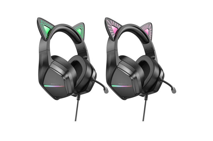 Наушники мониторные проводные с микрофоном BOROFONE BO106 Cute cat ear luminous  gaming headphones (phantom cat)