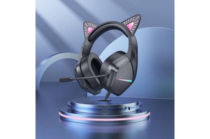 Наушники мониторные проводные с микрофоном BOROFONE BO106 Cute cat ear luminous  gaming headphones (phantom cat)