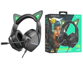 Наушники мониторные проводные с микрофоном BOROFONE BO106 Cute cat ear luminous  gaming headphones (elf cat)