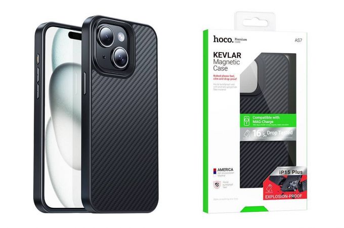 Чехол для телефона iPhone 15  HOCO Knight magnetic protective case for iP15 (черный) (AS7) кевлар