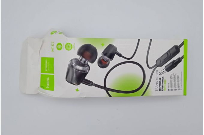 Наушники вакуумные проводные HOCO M107 Discoverer universal earphones with mic (черный) (УЦЕНКА! МЯТАЯ УПАКОВКА)