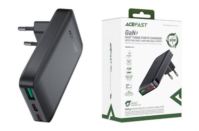 Сетевое зарядное устройство AceFast A100 PD65W GaN 2C+A ultra-thin Charger (Черный)