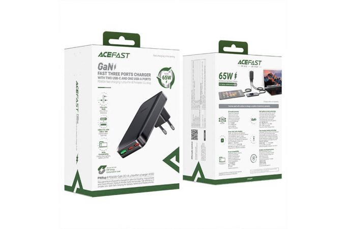 Сетевое зарядное устройство AceFast A100 PD65W GaN 2C+A ultra-thin Charger (Черный)