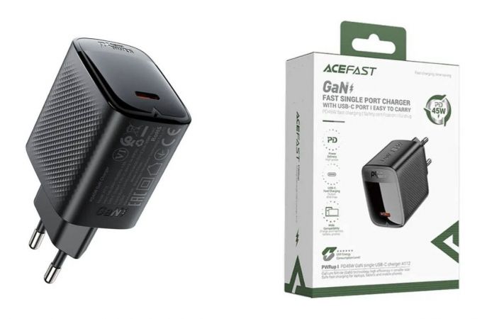 Сетевое зарядное устройство ACEFAST A112 PD45W GaN USB-C charger (Черный)