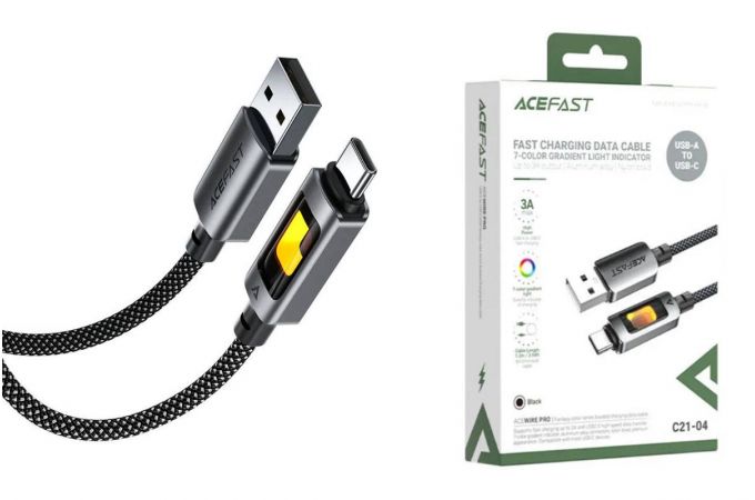 Кабель USB - USB Type-C ACEFAST C21-04 fantasy color series braided charging data cable (Черный)