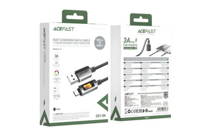 Кабель USB - USB Type-C ACEFAST C21-04 fantasy color series braided charging data cable (Черный)