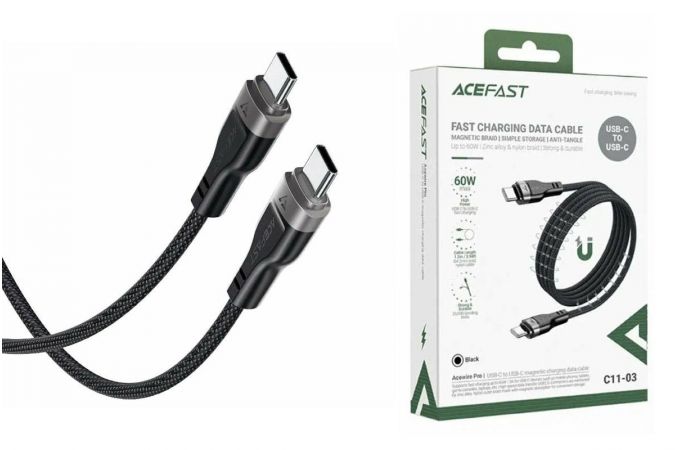 Кабель USB Type-C - Type-C AceFast C11-03 magnetic charging data cable (Черный)