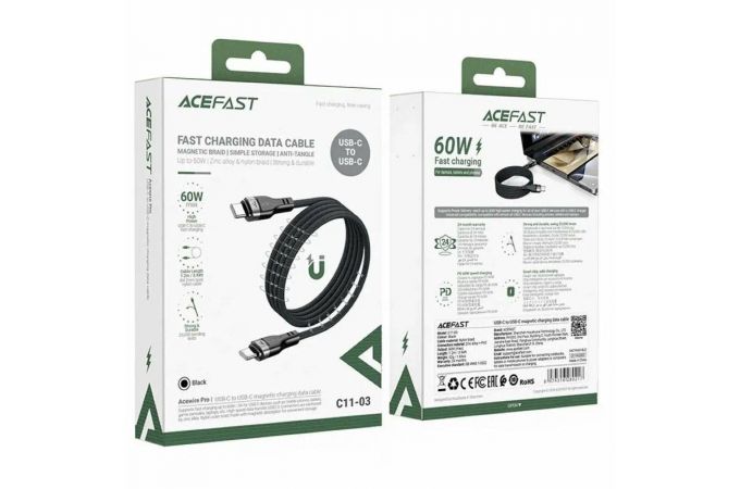 Кабель USB Type-C - Type-C AceFast C11-03 magnetic charging data cable (Черный)