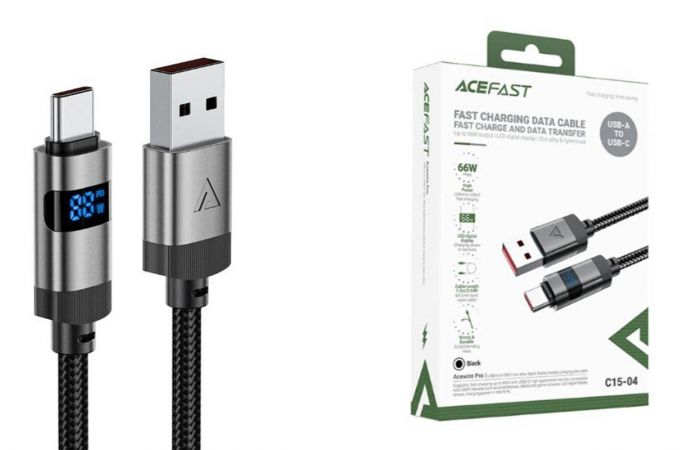 Кабель USB - USB Type-C ACEFAST C15-04 zinc alloy digital display braided charging data cable (Черный)