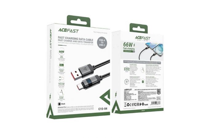 Кабель USB - USB Type-C ACEFAST C15-04 zinc alloy digital display braided charging data cable (Черный)
