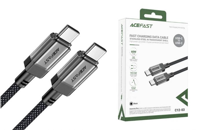 Кабель USB Type-C - Type-C ACEFAST C12-03 Transparent Shell Stainless Steel Charging Data Cable (Черный)