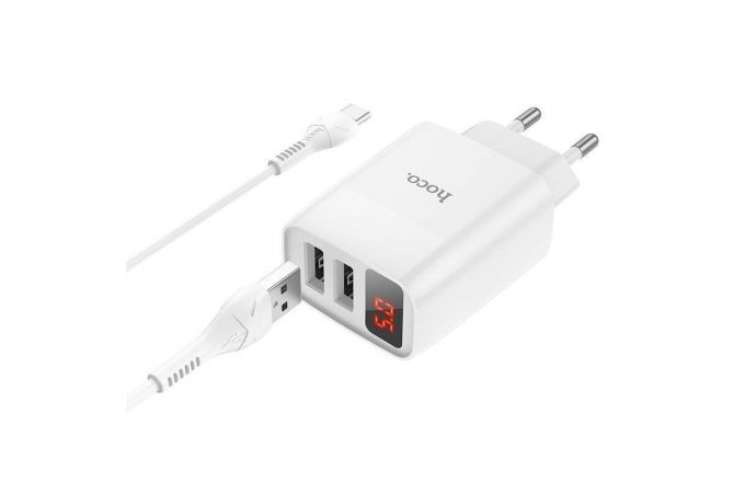 Сетевое зарядное устройство 2USB + кабель Type-C HOCO C86A Illustrious (белый)