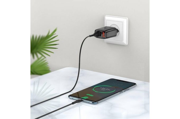 Сетевое зарядное устройство 2USB + кабель Type-C HOCO C86A Illustrious (черный)