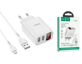 Сетевое зарядное устройство 2USB + кабель MicroUSB HOCO C86A Illustrious 2400mAh (белый)