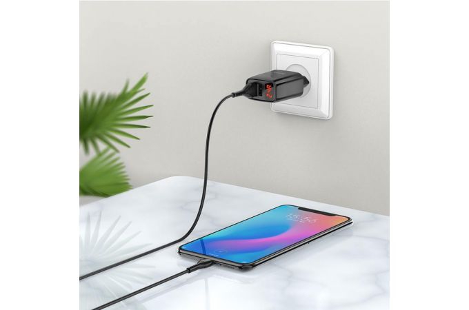 Сетевое зарядное устройство 2USB + кабель MicroUSB HOCO C86A Illustrious 2400mAh (черный)