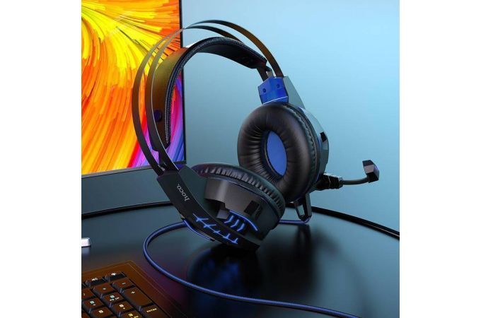Наушники мониторные проводные HOCO W102 Cool tour gaming headphones (черно-синий)