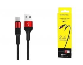 Кабель USB - MicroUSB BOROFONE BX21 2,4A (красный) 1м (в оплетке)