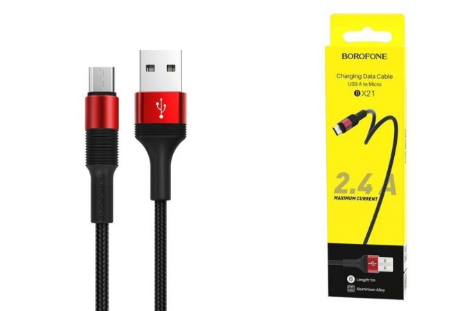 Кабель USB - MicroUSB BOROFONE BX21 2,4A (красный) 1м (в оплетке)