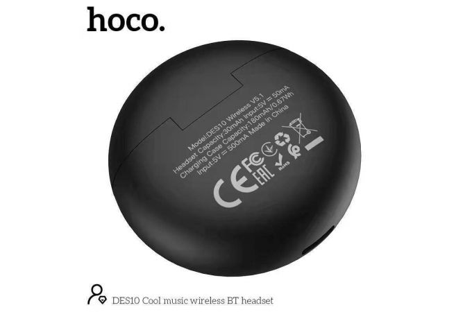 Наушники вакуумные беспроводные HOCO DES10 Cool music wireless BT headset Bluetooth (черный)