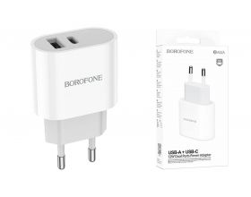 Сетевое зарядное устройство USB + USB-C BOROFONE BA62A Premium PD+ QC 3.0 (белый)