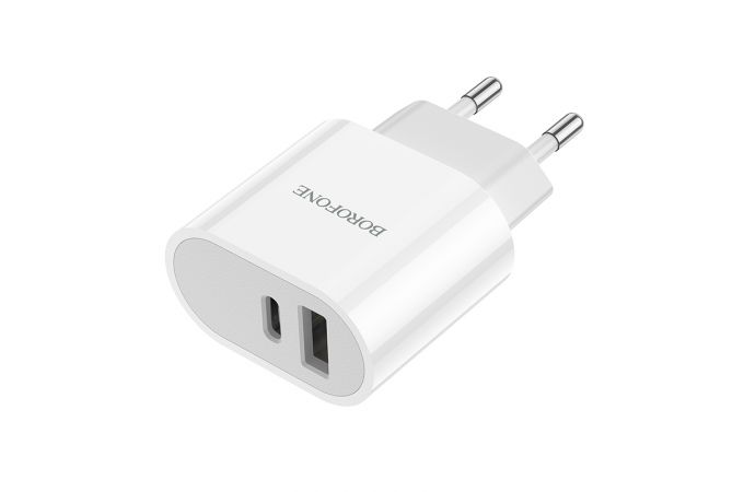 Сетевое зарядное устройство USB + USB-C BOROFONE BA62A Premium PD+ QC 3.0 (белый)