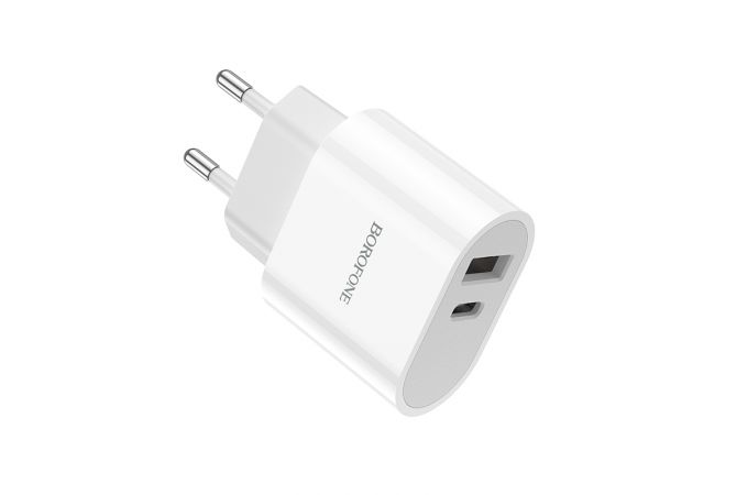 Сетевое зарядное устройство USB + USB-C BOROFONE BA62A Premium PD+ QC 3.0 (белый)