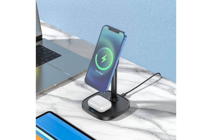 Беспроводное зарядное устройство-подставка BOROFONE BQ15 Prode 2 в 1 (черный)
