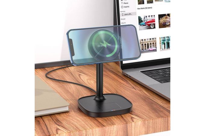 Беспроводное зарядное устройство-подставка BOROFONE BQ15 Prode 2 в 1 (черный)