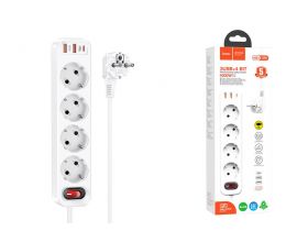 Сетевой фильтр HOCO NS1 (1,8 м, 4 розетки + 2 USB-A+ USB-C ) PD 20W Fast Charger (белый)