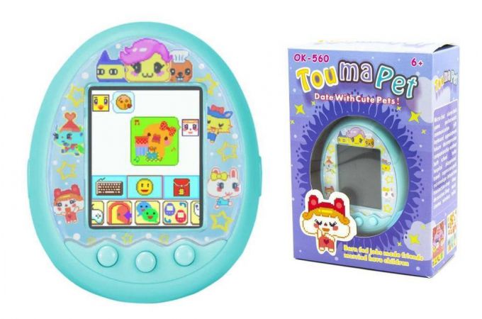 Тамагочи электронный питомец с цветным экраном, большой 7 см, питание 3хAAA (бирюзовый)