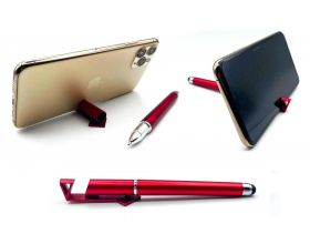 Подставка для телефона 3в1 Ручка, стилус, подставка (красный)