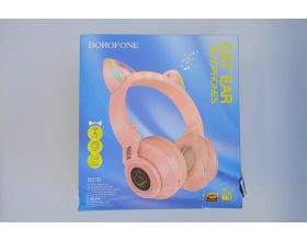 Наушники мониторные беспроводные BOROFONE BO18 Cat ear wireless headset Bluetooth (розовый) (УЦЕНКА! МЯТАЯ УПАКОВКА)