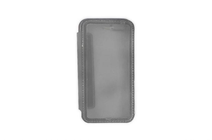 Чехол-книжка iPhone 5/5S/5SE силиконовый, кожаный переплет, зеркальный перед, открывается в бок (серебристый)