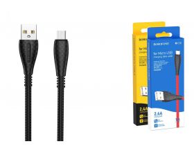 Кабель USB - MicroUSB BOROFONE BX38 2,4A (черный) 1м (в оплетке)