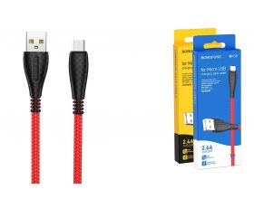Кабель USB - MicroUSB BOROFONE BX38 2,4A (красный) 1м (в оплетке)