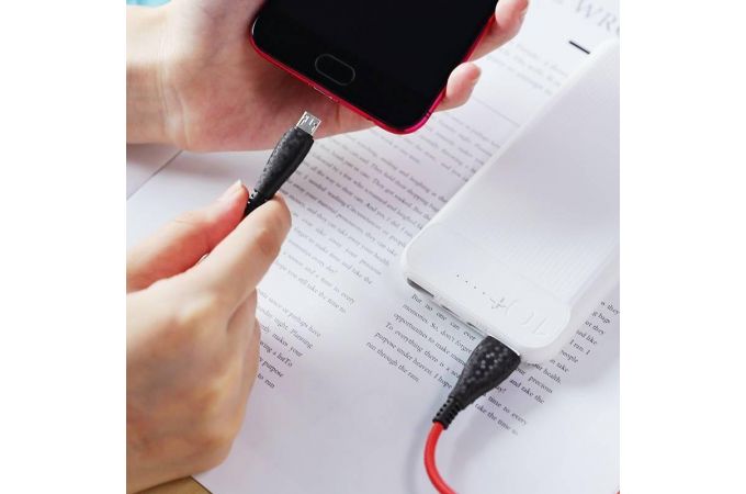 Кабель USB - MicroUSB BOROFONE BX38 2,4A (красный) 1м (в оплетке)