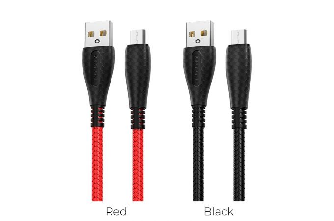 Кабель USB - MicroUSB BOROFONE BX38 2,4A (красный) 1м (в оплетке)