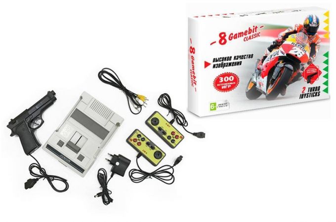 Игровая Приставка 8-Bit (коробка в стиле "Junior 2 Classic") 300 встроенных игр + пистолет