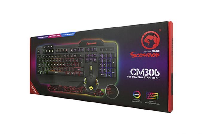 Комплект игровой клавиатура+мышь+коврик MARVO CM306 (черный)