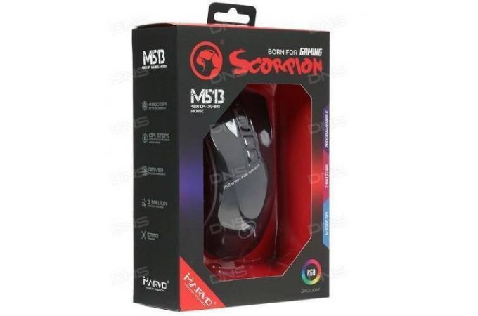 Мышь игровая проводная MARVO M513, 7 кн, 800-4800dpi, USB (черно-серый)
