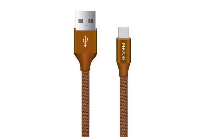 Кабель USB - USB Type-C SENDEM M12 2.4A (коричневый) 2м (в оплетке)