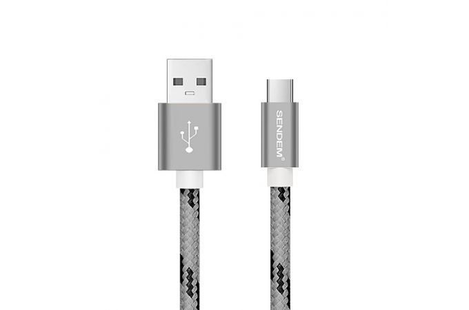 Кабель USB - USB Type-C SENDEM M7, 2.1A (серый) 1м (в оплетке)