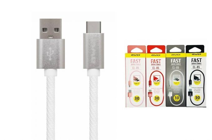Кабель USB - USB Type-C AWEI CL-85, 2.1A (белый) 0,3м