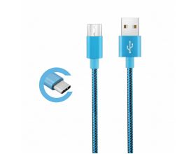 Кабель USB - USB Type-C MUJU MJ-20, 2A (голубой) 1м (в оплетке)