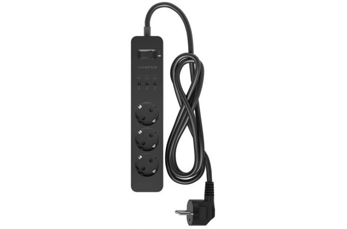 Сетевой фильтр с USB зарядкой HARPER UCH-315 Black 3xUSB порта, 3хрозетки, длина 1.5м, 3680W (16A)