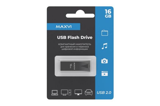 USB флеш накопитель 16 Gb Maxvi MK2 Dark grey  монолит, металл / FD16GBUSB20C10MK2