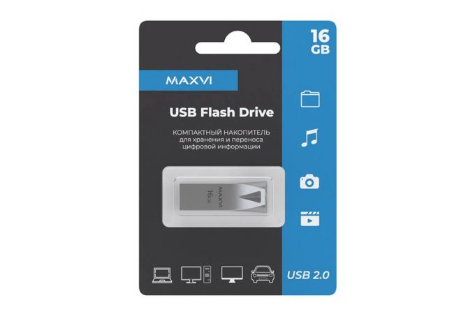 USB флеш накопитель 16 Gb Maxvi MK2 Metallic silver монолит, металл  / FD16GBUSB20C10MK2