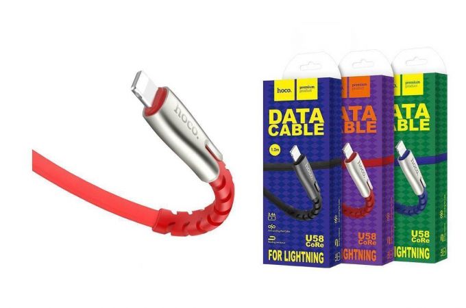 Кабель USB - Lightning HOCO U58, 2,4A (красный) 1,2м (с усилением сгиба)