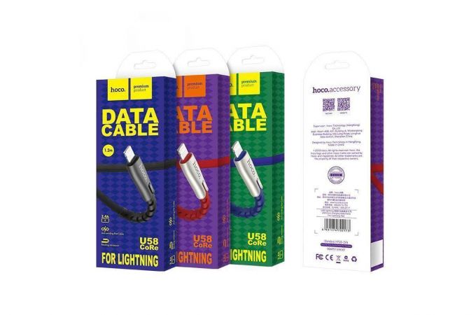 Кабель USB - Lightning HOCO U58, 2,4A (красный) 1,2м (с усилением сгиба)